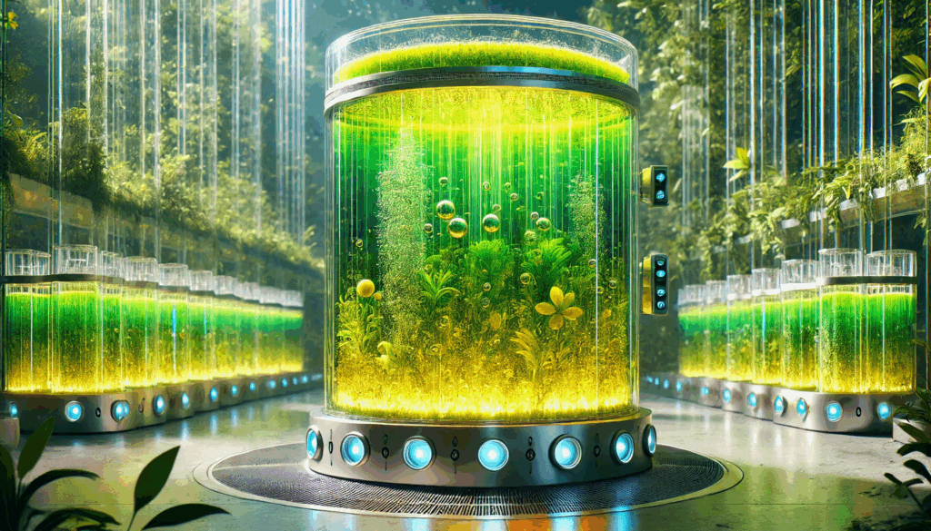 Greller gelb-grüner Bioreaktor, der vor sich hin blubbert