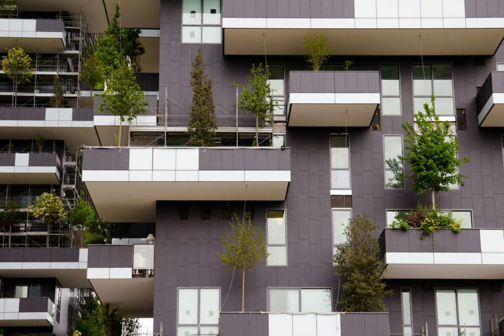 The "Bosco Verticale" or Vertical Forest named apartment towers have got trees and shrubs on each of their balconies