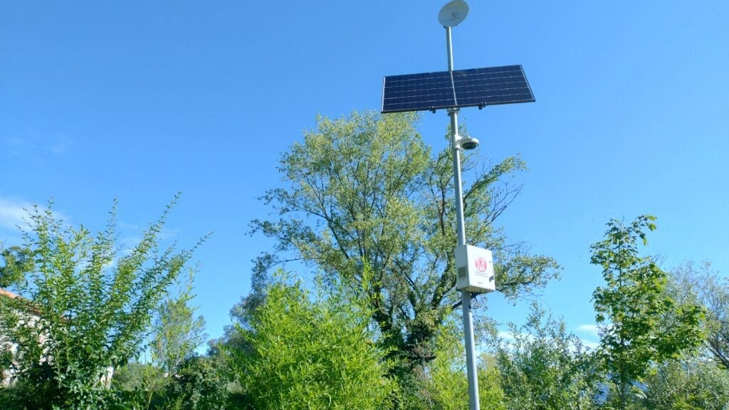 Micro solar panel on a tall post to power electric devices