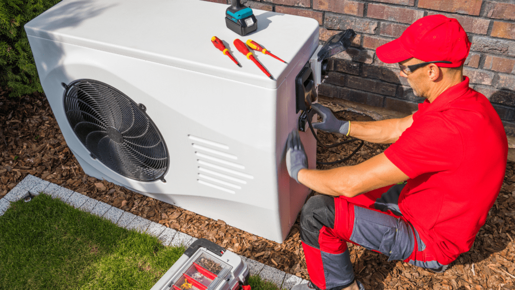 An installer connecting a heatpump to its electricity supply
